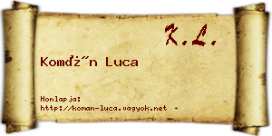 Komán Luca névjegykártya